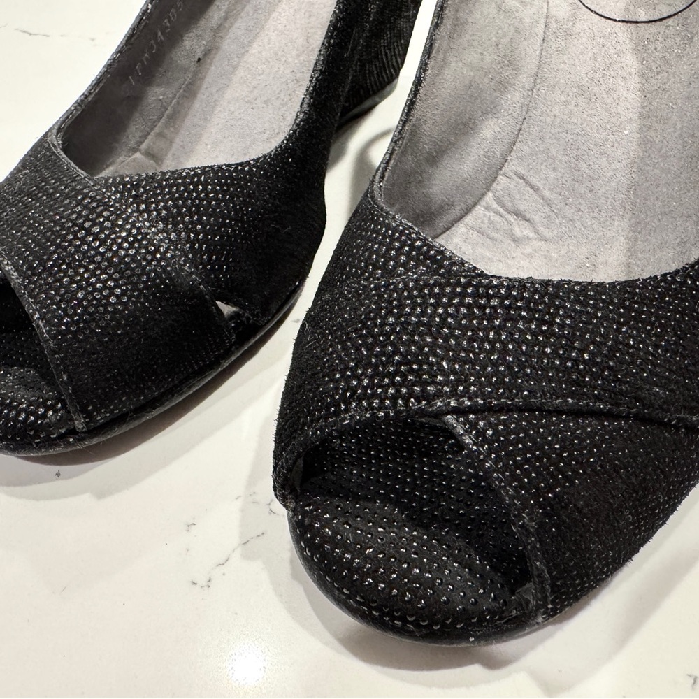 Stuart Weitzman Black Genuine Suede Slingback Wedge Sandals Women’s Size 7 NWOT